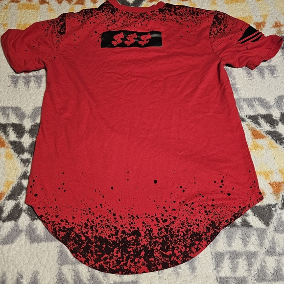 HUSTLE T-Shirt by Upstanders with $$$ back, distressed slits & long bottom Sz S - Picture 8 of 8